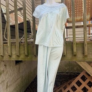 Vintage Romantic Moods light Blue Lace-Trim Women's Pajama Set